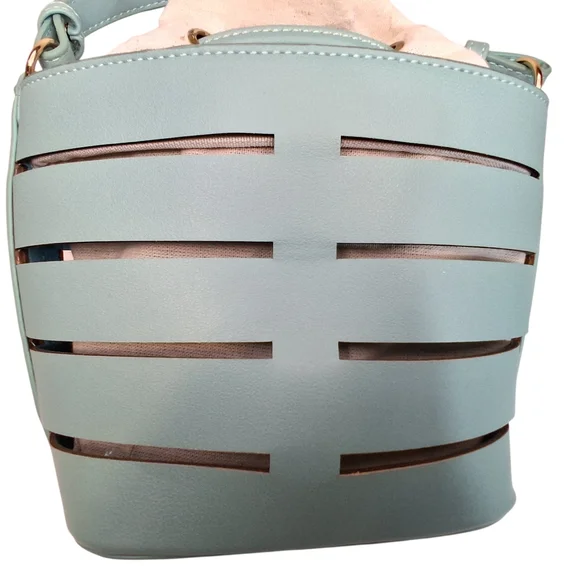 NEW | FREE PEOPLE | Blue | Cutout Bucket Bag w/ Canvas Lining - Picture 8 of 12